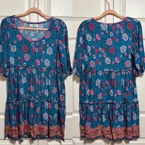 NATURAL LIFE Blue and Pink Floral Mini Dress